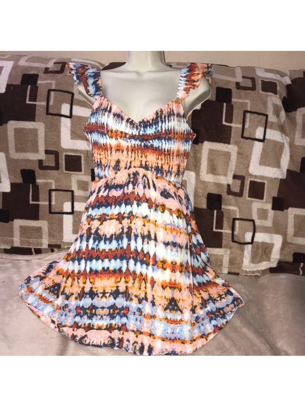 Crystal Doll medium Tie-Dye Print Ruffle Strap Dress - Multicolor New